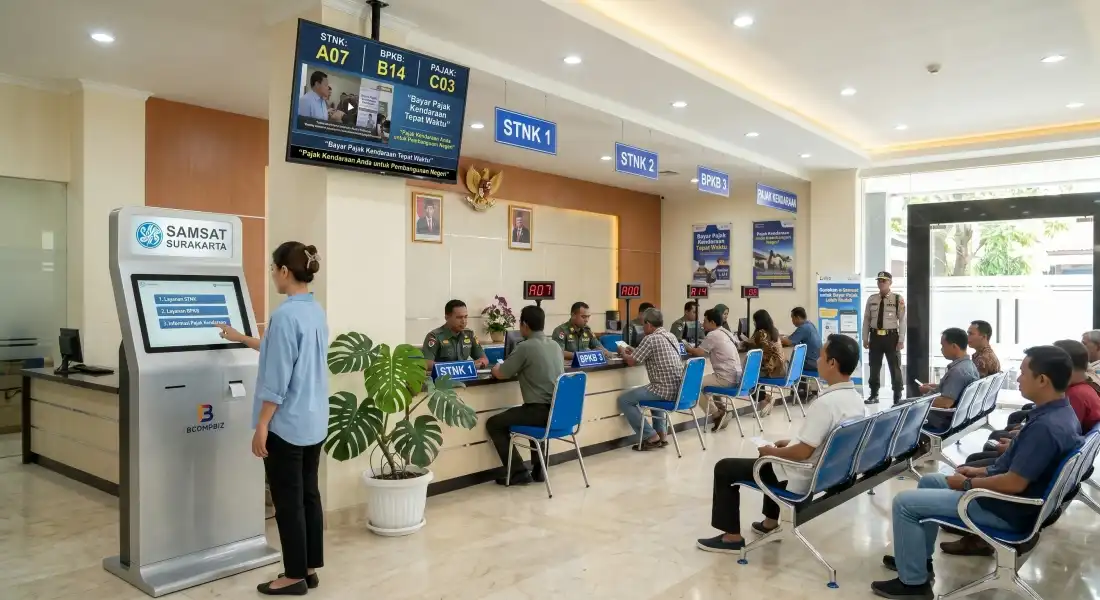 Kiosk layanan STNK dan mesin antrian Kiditek di kantor Samsat
